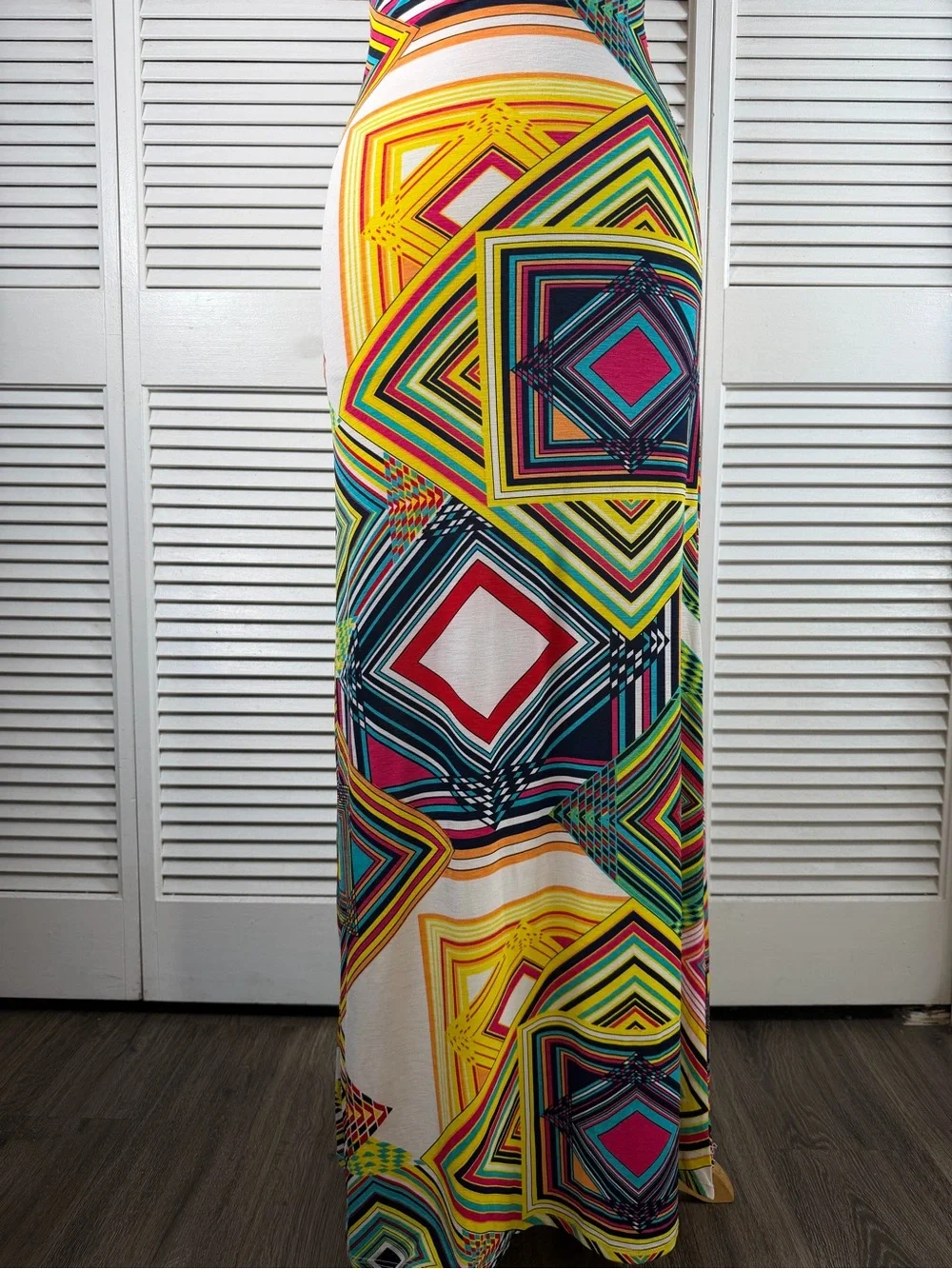 Givergate Geometric Print Maxi Dress Open Back Bodycon S